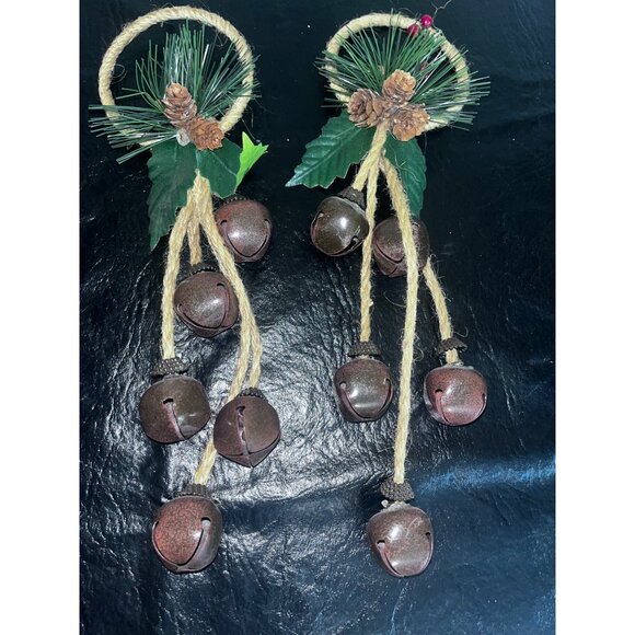 Rustic Christmas Jingle Bell Door Hanger Ornaments Pine Cones & Greenery Holiday - Picture 1 of 4